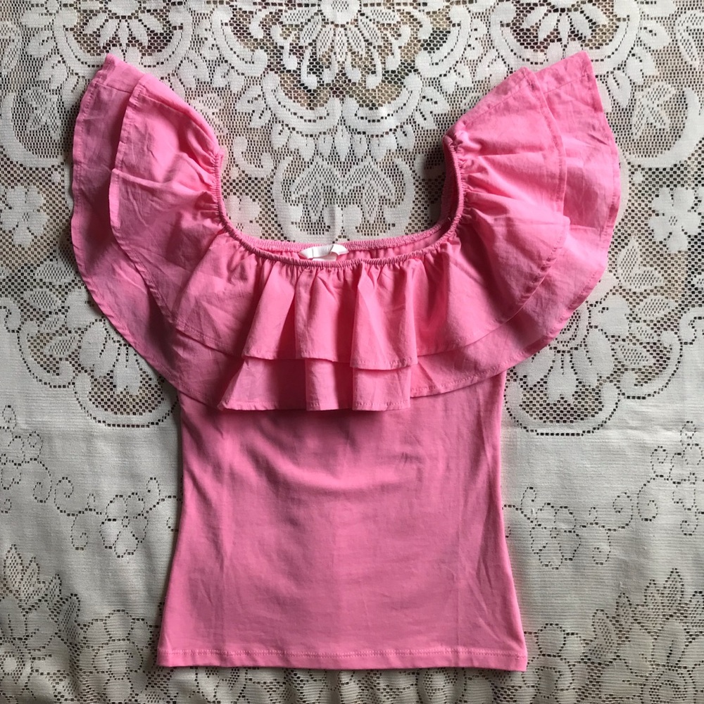 H&M Pink Off Shoulder Ruffle Top